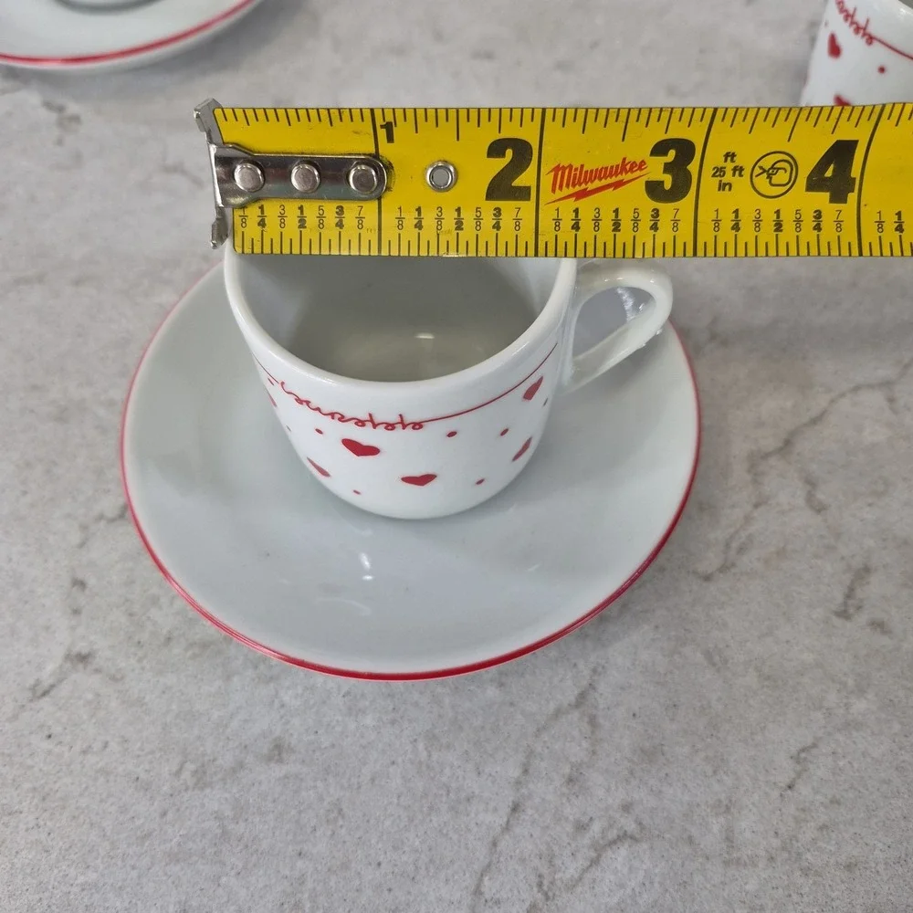 IPA Espresso Demitasse Cups Saucers Set of 4 Red Hearts‎  Ceramic Italy